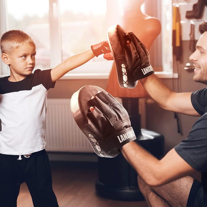 Рукавиці для боксу LangRay, 1 пара, з штучної шкіри, для дітей та дорослих, бокс, кікбоксинг, MMA, муай-тай, карате, чорні