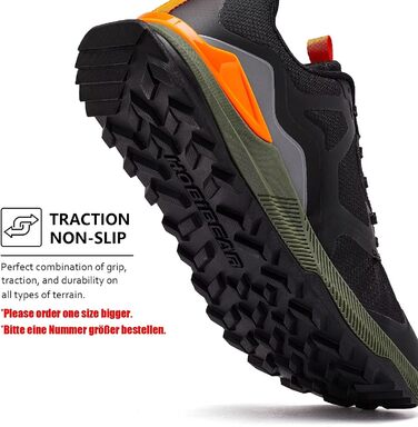 Чоловічі трейлові кросівки HOBIBEAR для трейлраннінгу, трекінгу та хайкінгу. Широка передня частина, не слизька підошва, чорний колір, 44 EU