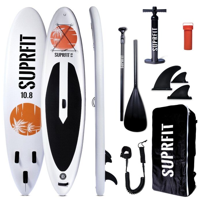 SUPRFIT SUP дошка надувна з веслом, комплект для Stand Up Paddling, до 140 кг, 330x78x15 см, біло-помаранчевий