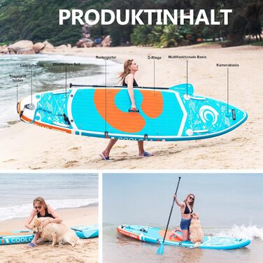 Надувна SUP-дошка COOLCAA 354x86x15 см з аксесуарами, вантажопідйомність до 210 кг, для дорослих і підлітків, преміум-якість