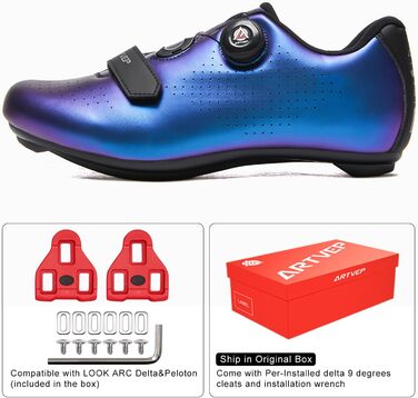 Велотуфлі для чоловіків та жінок, шосейні та MTB, сумісні з педалями Look SPD, SPD-SL, Delta Lock, Peloton, синього кольору, 47 EU