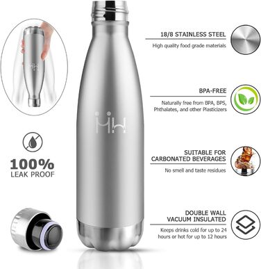 Термос-пляшка 750 мл, ізольована фляка з нержавіючої сталі, без BPA, водонепроникна пляшка для води, термос з подвійними стінками, підходить для газованої води, для університету, роботи, подорожей, спорту, активного відпочинку, хлопчиків та дівчаток, темн