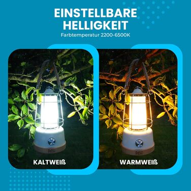 LED кемпінговий ліхтар на акумуляторі з Power Bank, 370lm, регулювання яскравості, USB зарядка, 2200-6500K, до 75 годин роботи, IP44, бамбук та льон