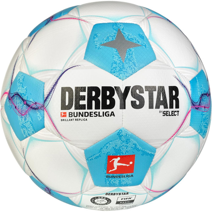 Футбольний м'яч Derbystar Bundesliga Brillant Replica v24, тренувальний, розмір 5, біло-синьо-рожевий