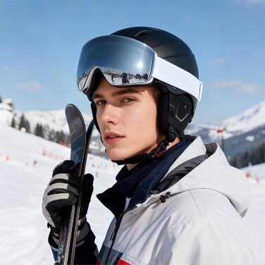 Скі-маска для дорослих (чоловіків та жінок) YH227, сноуборд маска для носіння з окулярами, Anti Fog OTG, захист від сонця UV, антиковзне наголов'я, повне REVO-дизайн, білий/сріблястий, VLT 13%