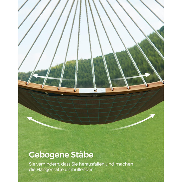 Гамак SONGMICS для 2 осіб з подушкою, сірий-бежевий, 200 x 140 см, до 225 кг, з роздільними бамбуковими стійками