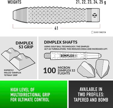 Професійний набір дротиків Harrows Dimplex Bomb & Tapered, 90% вольфрам, 10 шт, чорний