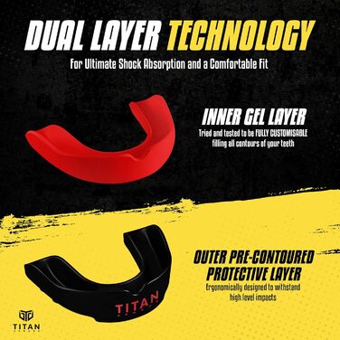 Захист зубів Titan Armour® з двошаровою технологією, для дорослих та підлітків, індивідуальний захист ротової порожнини, включає захист, Boil & Bite, бокс, регбі, MMA, хокей, вік 11+ Червоний