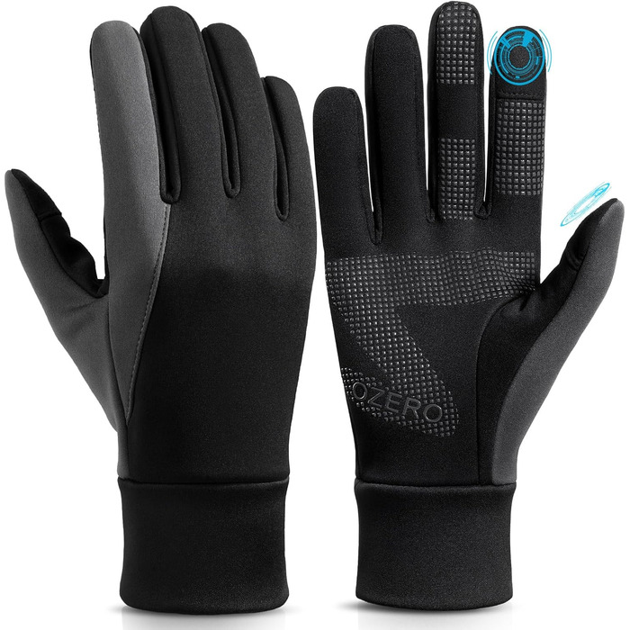 Зимові рукавички OZERO для чоловіків, чорні – водонепроникні, з підтримкою сенсорного екрану, з Softshell, неслизькі – для бігу, велосипеда, ходьби, активного відпочинку в холодну погоду