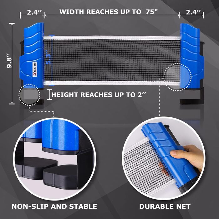 XGEAR Набір для пінг-понгу для подорожей: стіл, 2 ракетки, 3 м'ячі, сітка, для всіх віків, блакитний