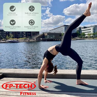 Йога мат FP-TECH з TPE наповнювачем, антивслизаюча, для фітнесу, пілатесу та гімнастики, з сумкою, 183 x 68 x 0.8 см (рожево-блакитний)