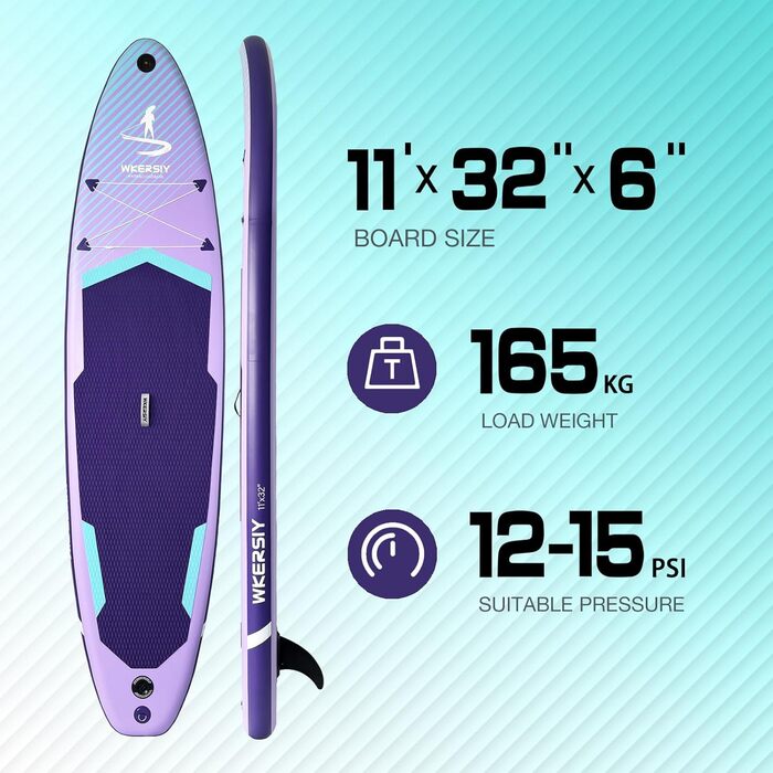 Надувний SUP Борд Allround 335см – Стабільний комплект Stand Up Paddle Board для початківців та професіоналів – Яскраве вейборд для йоги, риболовлі та відпочинку (Фіолетовий)
