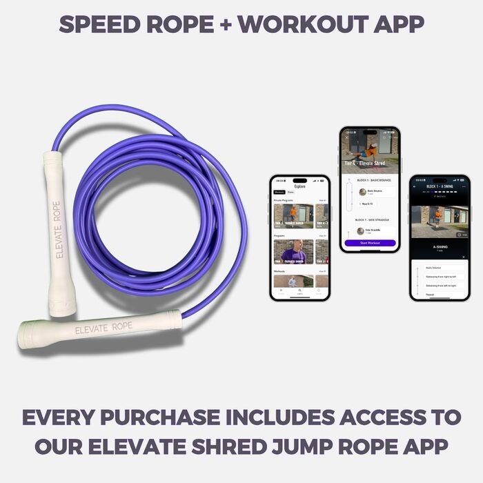 Професійне скакалка Elevate Speed Rope MAX з міцного PVC, нейлонового сердечника, довжина до 3 метрів, чорні/білі ручки (фіолетовий)