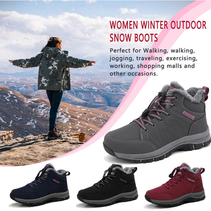 Жіночі зимові чоботи - тепла підкладка, водонепроникність, трекінгові та похідні черевики, зимові короткі чоботи, Outdoor боти (Сірий, 38.5 EU)