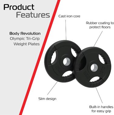 Олімпійські диски Body Revolution з гумованого чавуну Tri-Grip, 1,25–25 кг