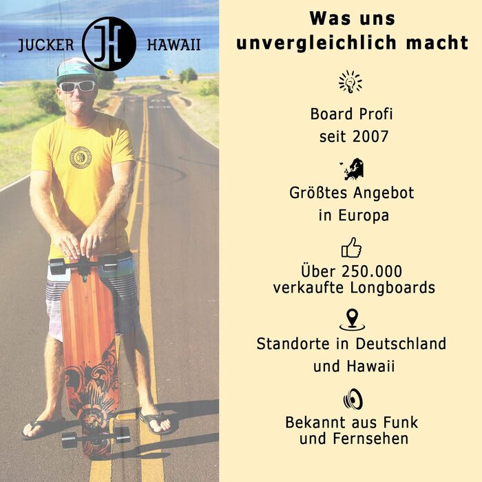 JUCKER HAWAII Лонгборд з бамбука і скловолокна, преміум-якість, для тривалого катання, стильний дизайн, довговічна конструкція