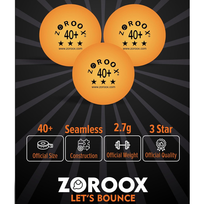 Набір тенісних кульок ZOROOX 3 зірки, 40+ | 9, 18, 36 або 72 кульки в упаковці | Якісні тренувальні кульки ABS для гри в приміщенні та на вулиці, змагання та розваги (Оранжеві)