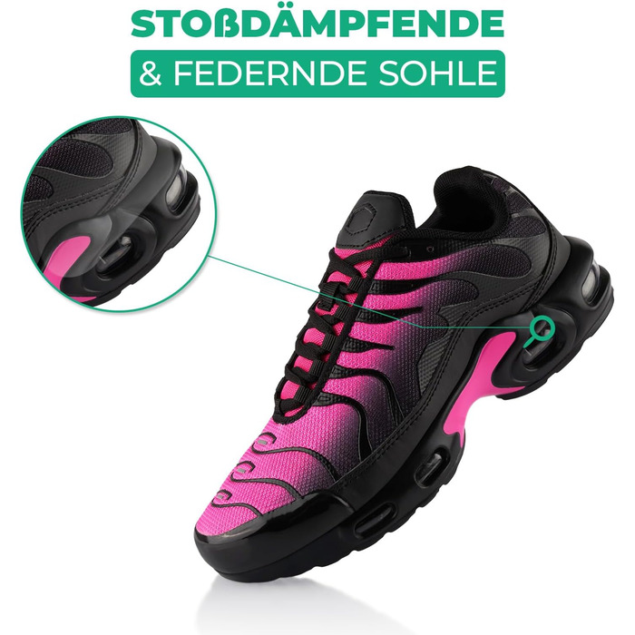 Спортивні кросівки для жінок та чоловіків: амортизація, легкі бігові кросівки, чорний/рожевий, 38 EU
