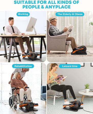 Еліптичний тренажер Gonex під стіл для літніх людей, електричний, з пультом керування, 16 рівнів швидкості, ручний та автоматичний режими (Помаранчевий)