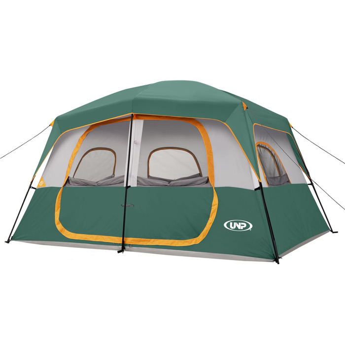 Намет кемпінговий 4-8 осіб Campingzelt водонепроникний, з тентом, зелений 360x270x200 см для кемпінгу, туризму та трекінгу