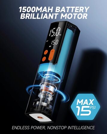 Електричний насос для м'ячів Teffim: 4 режими, 15 PSI, манометр, 3 голки для баскетболу та футболу