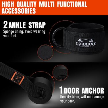 Стрічки для фітнесу з набором ручок, 79,4 кг, для силових тренувань, йоги, дому та фітнесу