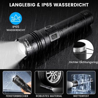 LED ліхтарик LEKIA PHM-30W: 500000 люменів, USB-C, військовий, 5 режимів, IPX6, Zoom, для кемпінгу та надзвичайних ситуацій