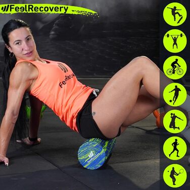 Масажний ролик Feel Recovery для фасцій, середньої жорсткості, 45x15 см, EVA, для спини, шиї, ніг, йоги та пілатесу, зелений, для початківців