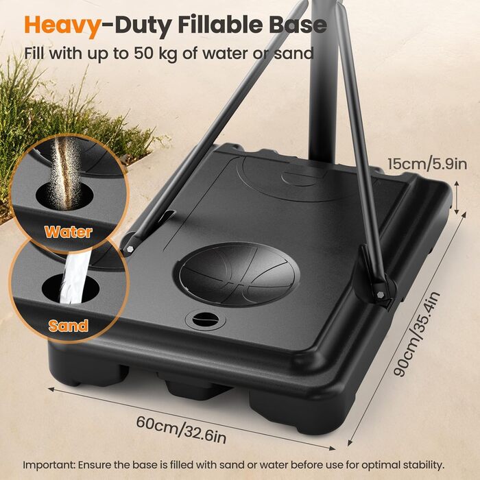 Зручна баскетбольна корзина для вулиці: регульована висота 128-305 см, стійка з підсиленою спинкою 110x75 см, 2 сітки в комплекті