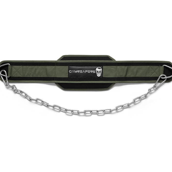Пояс для підтягувань Gymreapers з ланцюгом для важкої атлетики, підтягувань та віджимань - міцна сталева ланцюг для додаткових силових тренувань, колір Ranger Green