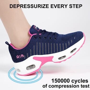 Жіночі кросівки для бігу з підтримкою склепіння стопи, повітряна подушка, комфортні снікерси чорно-білі (38.5 EU, Navy)
