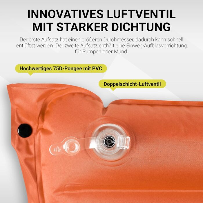 MSPORTS Килимок для кемпінгу Premium, Ultraleichte Isomatte для відпочинку на природі з насосом, вологостійкий для піших прогулянок, трекінгу та кемпінгу (Помаранчевий)