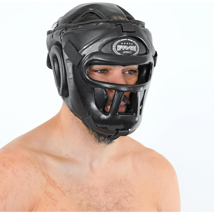 Захист голови 2-в-1 - Регульований шолом для бойових мистецтв з знімною сіткою для обличчя, повний захист обличчя. Підходить для ММА, муай-тай, кікбоксингу, спарингу. Чоловічий та жіночий, XL, чорний