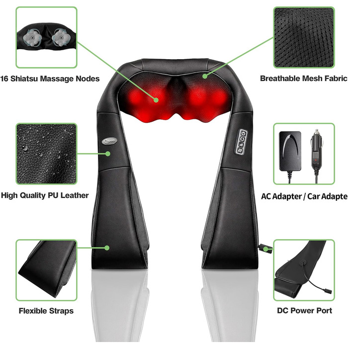 Електричний масажер для шиї з підігрівом - Shiatsu масажер для зняття болю в шиї та плечах. Ідеальний подарунок для водіїв та працівників офісу. Сірий колір