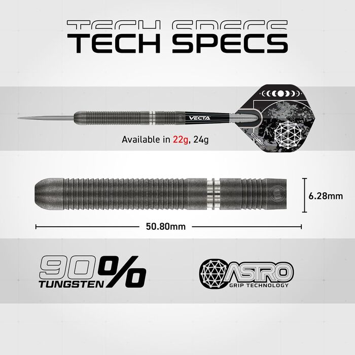 Професійний дартс-набір WINMAU Callisto 90% вольфрам, сталевий наконечник, 3 комплектації, ваги 22-26 г, з оперенням та стрижнями