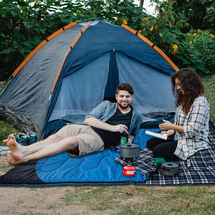Спальний мішок для двох дорослих, 220x150 см, водонепроникний, зимовий, блакитний, фланель, з сумкою для зберігання