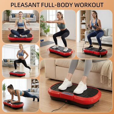 Вібраційна платформа TLGREEN з тихим мотором, 120 рівнів + 10 програм, з пультом, еластичні стрічки, для тренувань всього тіла, спалювання жиру (L-59x34x13cm, Червона)