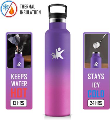 Фляга для води KollyKolla 750мл з нержавіючої сталі, ізольована, з трубочкою, без BPA, для газованої води, вакуумна термофляга, для дорослих, універсальна, для спорту, офісу, тренажерного залу, велосипеда, кемпінгу, темно-синій колір