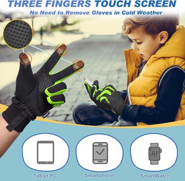 Дитячі рукавички Sukeen Softshell, теплі вело-рукавички, вітростійкі рукавички для їзди на велосипеді, антиковзні рукавички для верхової їзди, спортивні рукавички для активного відпочинку для хлопчиків та дівчаток (M, Чорний-Зелений)
