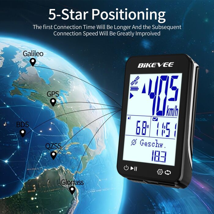 Велокомп'ютер GPS бездротовий IPX7 водонепроникний 2.4'' FSTN дисплей, чорний (Стандартне кріплення)