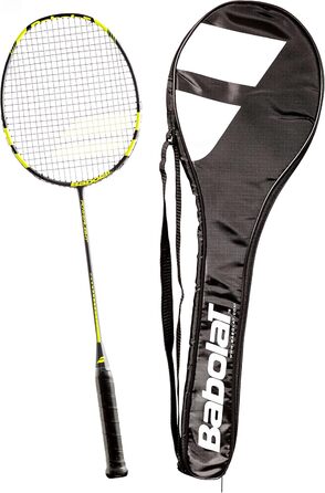 Бадмінтонна ракетка Babolat Power Light, універсальна, чорна/жовта, з натягнутою струною, у комплекті чохол