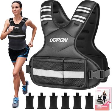 Вага для тренувань з регульованою вагою для жінок, 2.72–5.44 кг, вага з 6 знімними вагами по 0.45 кг, регульований розмір, з кишенями, чорно-сіра