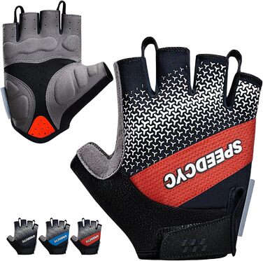 Велосипедні рукавички без пальців з посиленими вставками, антиковзкі, дихаючі для чоловіків та жінок (червоні, S)