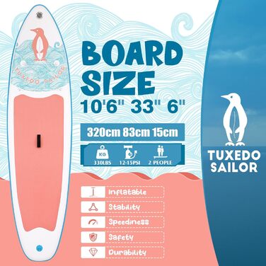 Надувна SUP-дошка Tuxedo Sailor 10'6×33×6 з веслом, плавниками та страхувальним шнуром