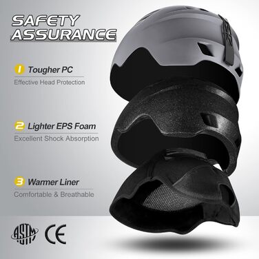 Шолом для лижного спорту та маска Odoland: комплект для жінок та чоловіків, захист UV 400, сірий, розмір S (52-55 см)