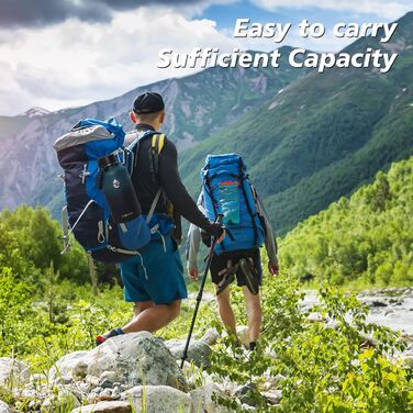 Термос-пляшка 2L з нержавіючої сталі з трубочками та 3 кришками, термос-пляшка з паракордом, термокана 2 літри з щіткою для миття, для фітнесу (Синій+Чорний)