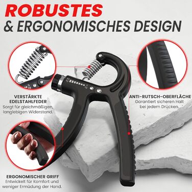 Тренування для рук та пальців Handtrainer: 3 шт. (5-60 кг) - Регульований опір, для зміцнення хвата та підсилення м'язів рук. Чорний колір