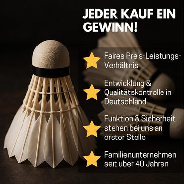 Набір для бадмінтону BEST SPORTING: 6 турнірних м'ячів з натураним пір'ям, середня швидкість