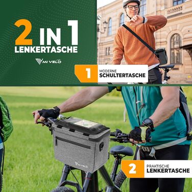 Велосипедна сумка на кермо MIVELO для KLICKfix, водовідштовхувальна, містка, з відділенням для телефону, підходить для електровелосипедів, сіра