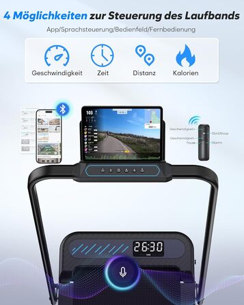 Тренажер для дому 2-в-1 Laufband Klappbar зі складним механізмом, нахилом, LED-дисплеєм, потужністю 3.0PS, для дому та офісу, до 145 кг, без встановлення, чорний